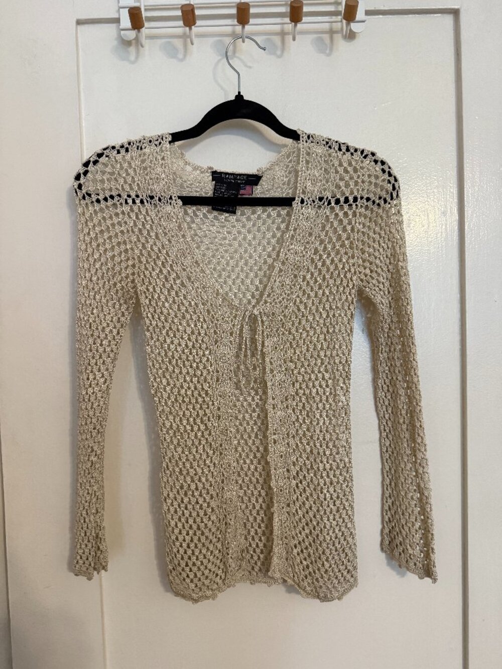 Vintage Rampage Y2K Crochet Open Knit Tie-Front Cardigan Top Cream Beige